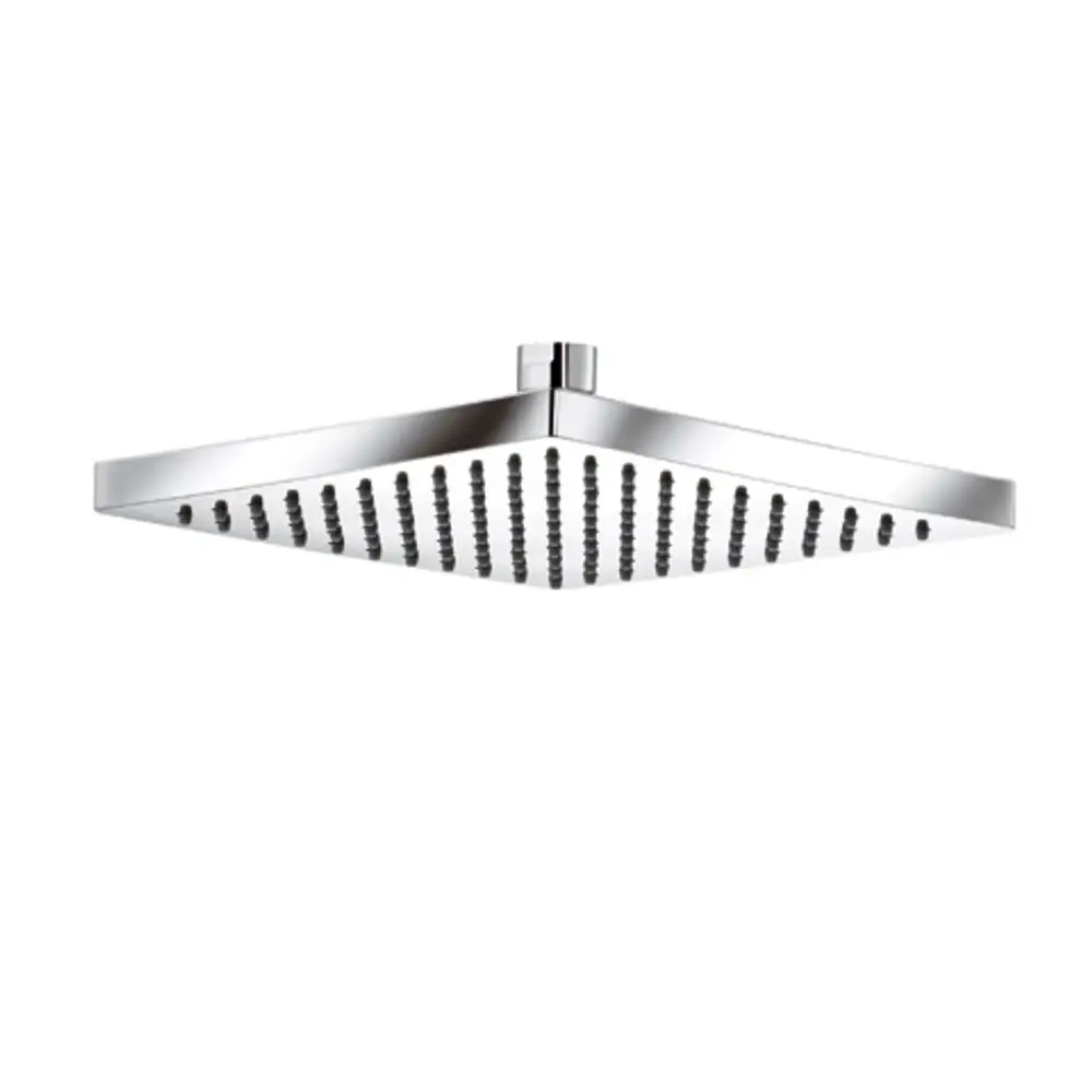 Kopfbrause in quadratischer Form mit einer chromfarbigen Oberfläche und gleichmäßig angeordneten Düsen, hergestellt von Kludi.